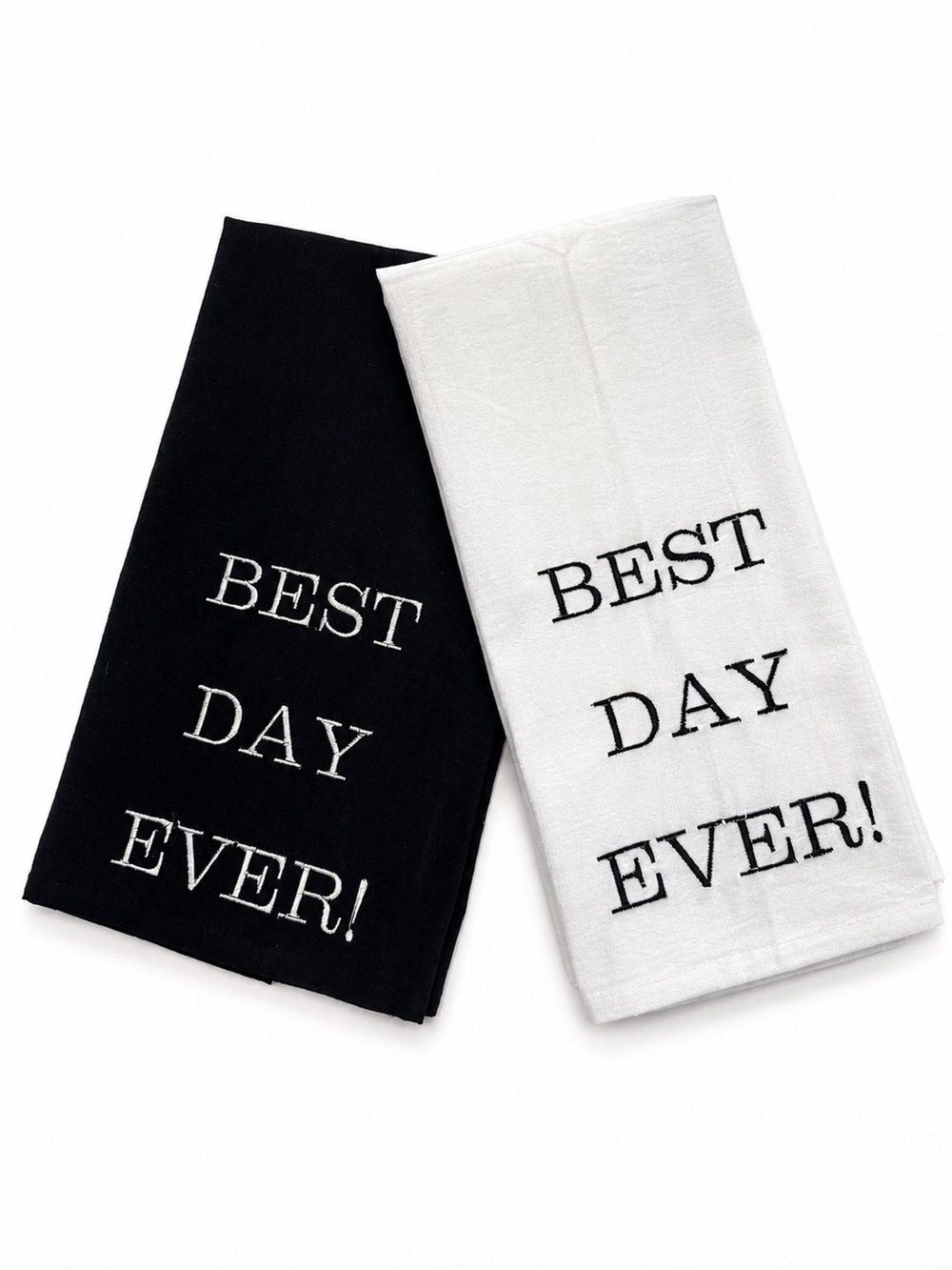 BEST DAY EVER! Black and White Embroidered Kitchen Towels - Set of 2
